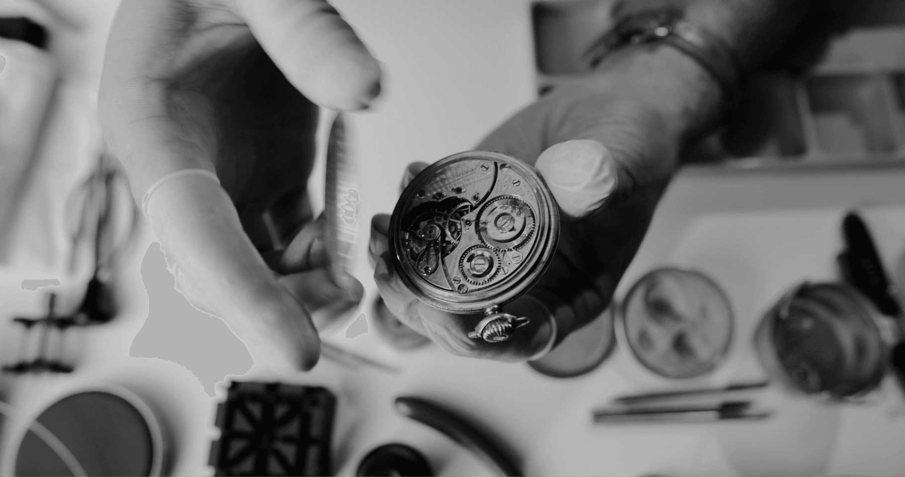 Restored timepiece — detail of watch servicing